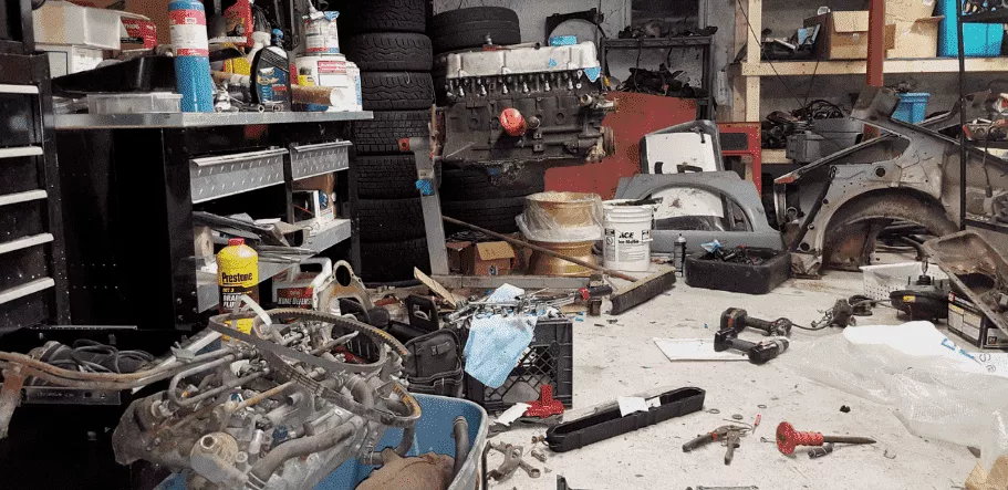 Messy mechanic garage